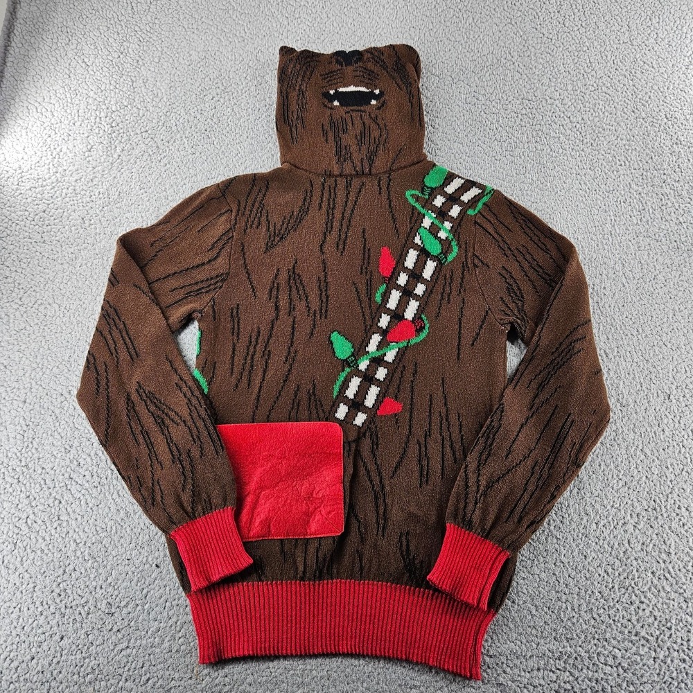 Star Wars Ugly Christmas Sweater Small Brown Chebacca Drink Pocket Holiday Party